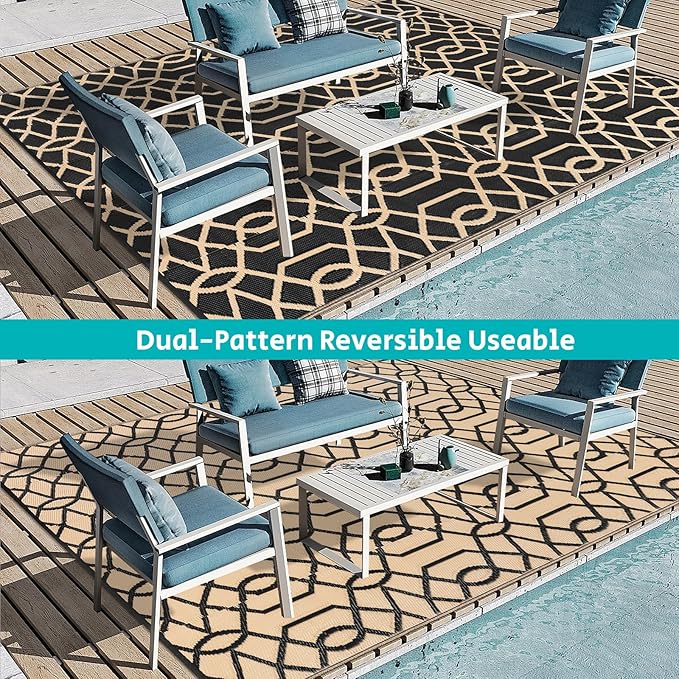 HEBE Outdoor Rug 8'x10' for Patios Waterproof Clearance Reversible Patio Mat Plastic Straw Rug RV Camping Mat Outside Area Rug Carpet for Camping RV,Porch,Deck,Balcony,Camper,Backyard