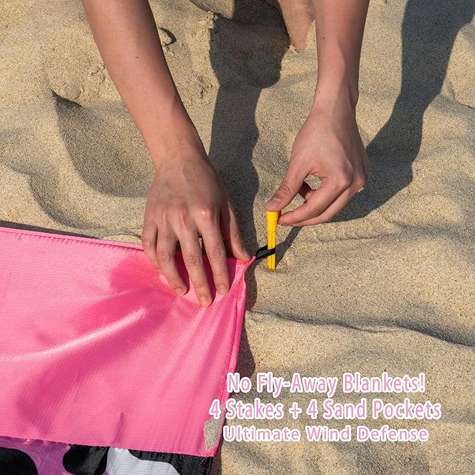 Sandproof Waterproof Beach Blanket, 80"x80" Large Beach Mat for 4-6 Adults, Lightweight Quick Dry Windproof Picnic Mat