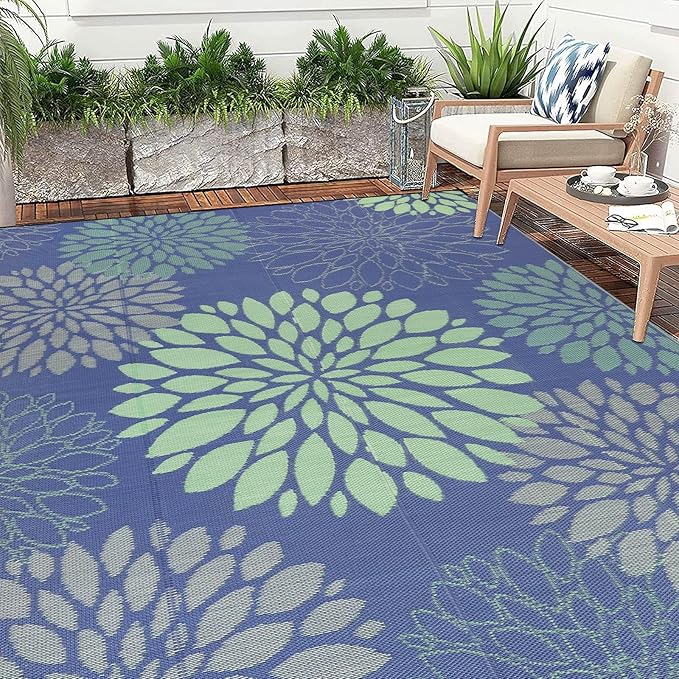 Ileading Reversible Outdoor Rug 9x12Ft Waterproof Patio Rug Carpet Portable Outdoor Plastic Straw Rug Large RV Camping Mat Rug for Patio, Clearance, Deck, Beach, Porch, Camping, Picnic, Colorful