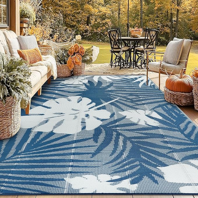 Homcomoda Outdoor Rugs 6’x9’ Waterproof Reversible Patio Rugs Outdoor Clearance Lightweight Outdoor Rugs Portable RV Camping Mats for Tents Deck Porch BBQ Beach Backyard