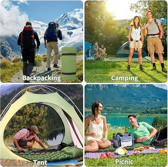 Single Sleeping Pad for Camping, Ultralight Inflatable Sleeping Mat with Pillow and Built-in Foot Pump, Portable Camping Mattress for Tent, Backpacking, Hiking, Traveling (Single,Blue)