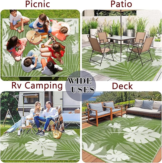Homcomoda Outdoor Rugs 6'x9’ Waterproof Reversible Patio Rugs Outdoor Clearance Lightweight Outdoor Rugs Portable RV Camping Mats for Tents Deck Porch BBQ Beach Backyard
