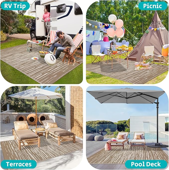 HEBE Outdoor Rug 6'x9' for Patios Clearance Waterproof Patio Mat Plastic Straw Rug Reversible RV Camping Tent Rug Outside Indoor Outdoor Area Rugs for RV,Deck,Beach,Balcony,Camper