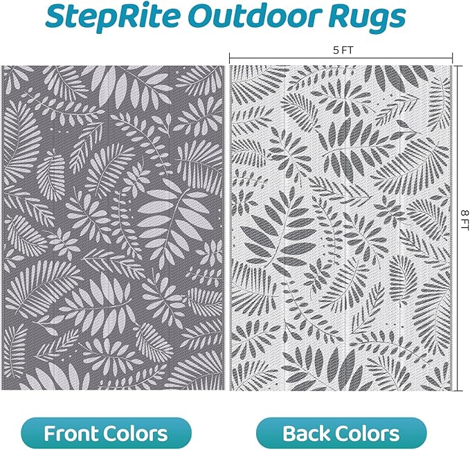 Outdoor Rug, Patio Rug, Plastic Straw Camping Rugs, Large Waterproof Area Rug and Mat for Outdoors, RV, Patio, Backyard, Deck, Porch, Beach, Balcony, (4'x 6', White&Gray)
