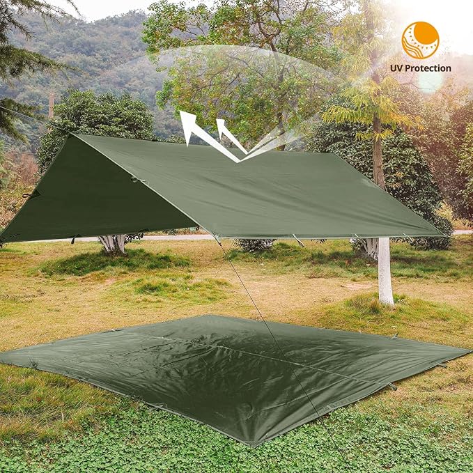 FREE SOLDIER Camping Tarp Waterproof Portable Multifunctional Outdoor Camping Traveling Awning Backpacking Shelter Rain Tarp (Dark Green 10×13ft)