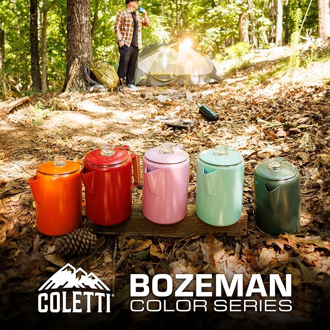 COLETTI Bozeman Camping Coffee Pot — Camping Coffee Makers, Coffee Percolator – America's Sleekest Percolator – NO Aluminum or Plastic (Orange)