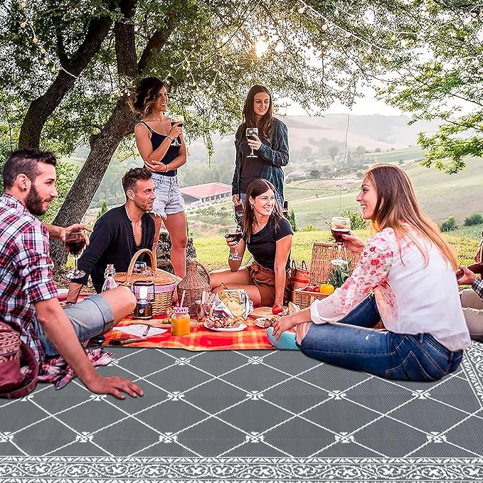 HiiARug Outdoor Rugs 9'x12' for Patios Waterproof RV Mats Camping Rug Outdoor Area Rug Lightweight Portable Outdoor Plastic Straw Rug for Patio, RV, Camping, Balcony, Beach