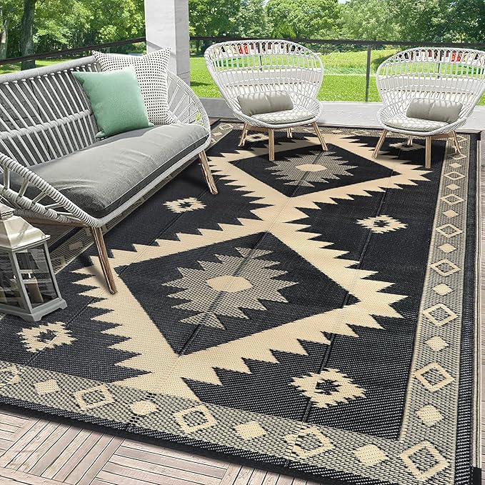 HEBE Outdoor Rug 6'x9' Waterproof for Patios Clearance, Reversible Plastic Straw Rug Camping Carpet, Indoor Outdoor Area Rugs Patio Mats for RV,Picnic,Backyard,Deck,Balcony,Porch