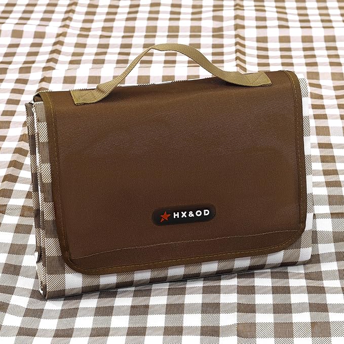 Picnic Blanket Outdoor Extra Large Picnic Mat 80"X60" Camping Blanket Beach Blanket Foldable Waterproof Sand Mat Hiking Travel Family Concerts(Brown)