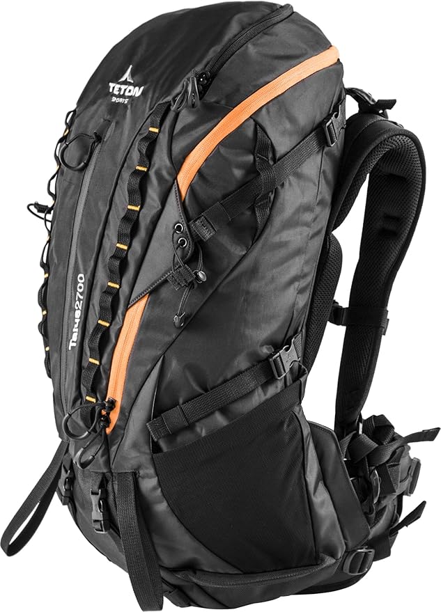 TETON Sports Talus 2700 Backpack - Multi-Day Backpack with Internal Frame - Adjustable Backpacking Gear with Integrated Rain Cover, Tent Poncho, Hydration Bladder Storage - Black, 44L, 26" x 11" x 9"