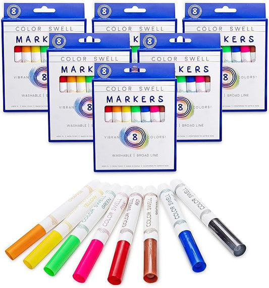 Color Swell Washable Markers 6 Boxes of 8 Vibrant Colors Perfect for Kids, Teachers, Adults, Parties, and Families…