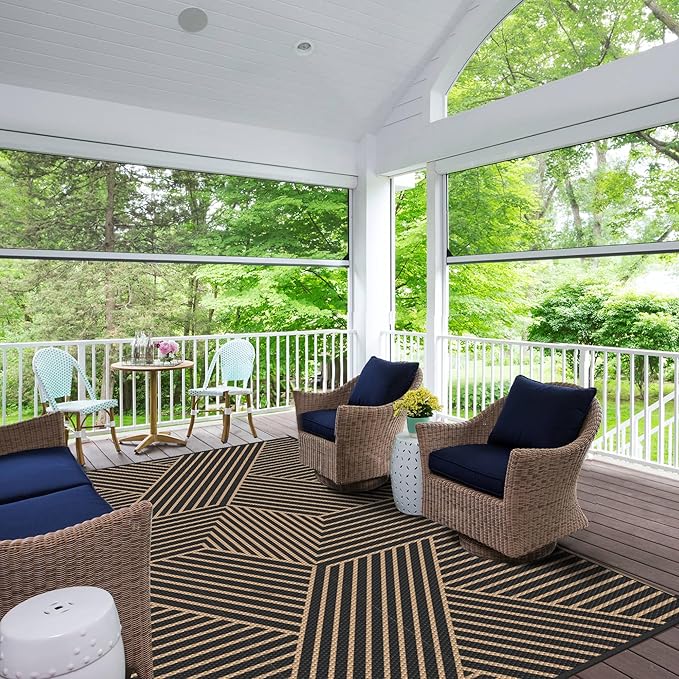 GENIMO Outdoor Rug 5'x8' for Patio Waterproof Clearance, Reversible Outdoor Plastic Straw Rug, Lightweight Carpet Camping Mat for Rv, Camper, Picnic, Balcony, Backyard, Deck, Porch, Black & Brown