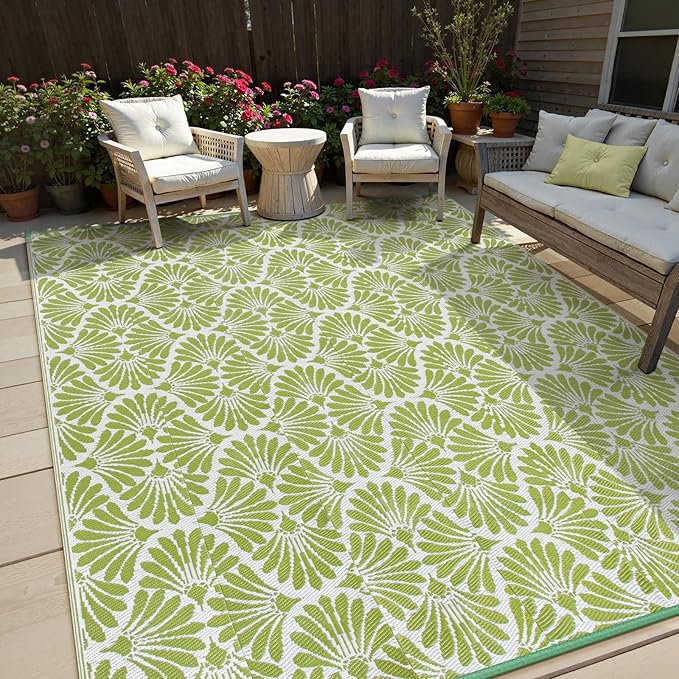 Lahome Plastic Outdoor Rug 8x10 Waterproof, Camping Rugs for Outside Your Rv, Lightweight Outdoor Mat for Beach Picnic Backyard Garden Under Awning, Pale Green,8'x10'