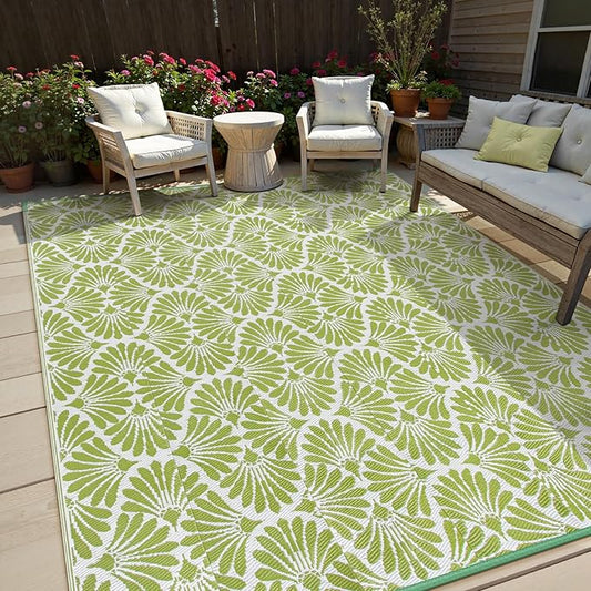 Lahome Plastic Outdoor Rug 8x10 Waterproof, Camping Rugs for Outside Your Rv, Lightweight Outdoor Mat for Beach Picnic Backyard Garden Under Awning, Pale Green,8'x10'