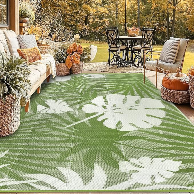 Homcomoda Outdoor Rugs 6'x9’ Waterproof Reversible Patio Rugs Outdoor Clearance Lightweight Outdoor Rugs Portable RV Camping Mats for Tents Deck Porch BBQ Beach Backyard