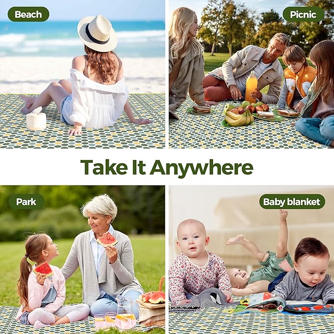 Outdoor Blanket Waterproof - Extra Large Beach Blanket Easy to Carry - Waterproof Sandfree Washable and Foldable Beach Mat - Picnic Blankets for Garden, Camping, Park, Travel