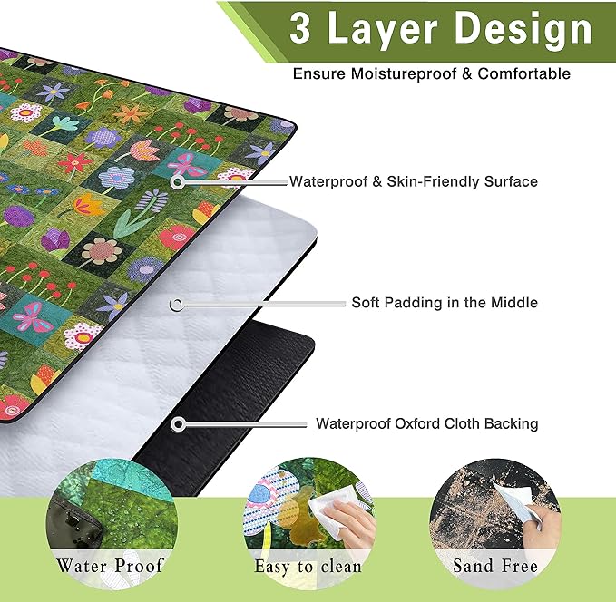 Extra Large Picnic Blankets Waterproof Foldable (80 "x 80") Beach Blanket Waterproof Sandproof,3-Layer Thicking Mat Outdoor Packable Camping Blanket