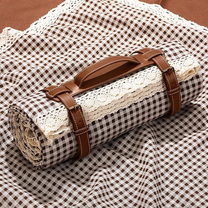 Waterproof Picnic Blankets Outdoor Blanket Foldable 2 in 1 Double Layer Sandproof Beach Mat with Carry Strap for Camping Lawn Park Beach Grass(Coffee White,59 x 79 Inches)