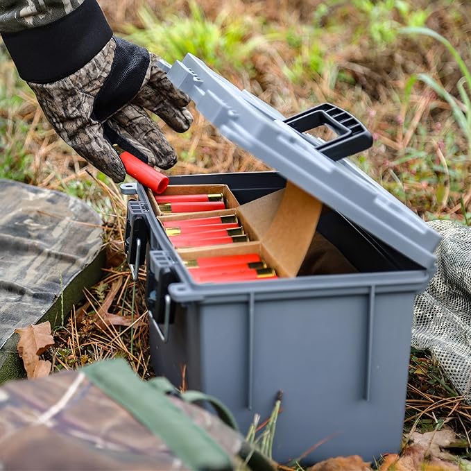 Sheffield 12766 4-Pack XL Ammo Storage Box, Stackable .50 Cal Field Boxes, Water and Dust Resistant, Lockable Storage Box with Handle, Heavy Duty Protection for Hunting Gear, Made in the USA, Gray