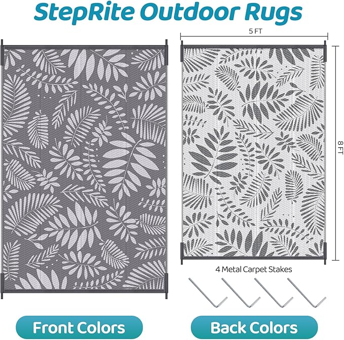 Outdoor Rug, Patio Rug, Plastic Straw Camping Rugs, Large Waterproof Area Rug and Mat for Outdoors, RV, Patio, Backyard, Deck, Porch, Beach, Balcony, (6'x 9', White&Gray)