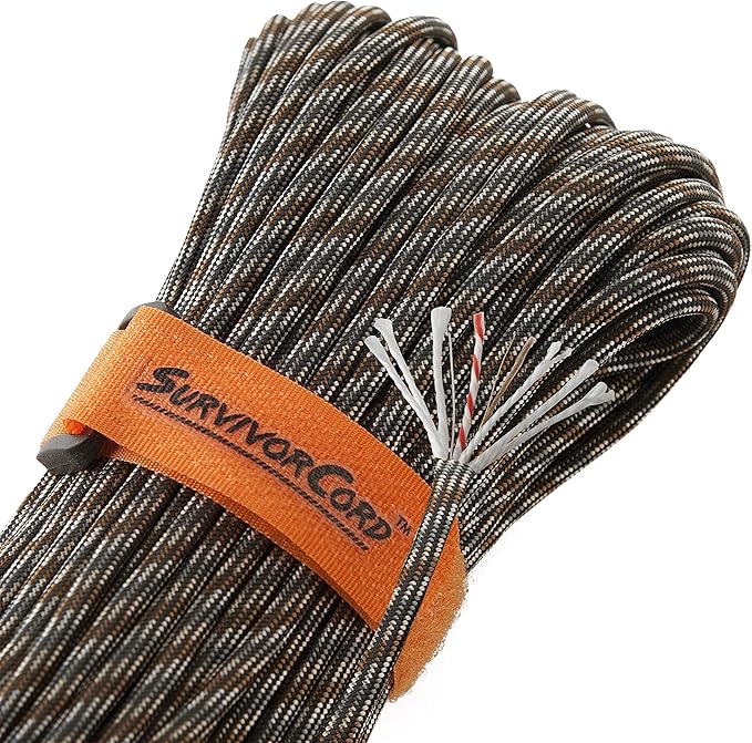 TITAN Survival Patented Paracord 550 - 25ft, 100ft, 500ft & Color Options - 620LB Strength Survival Paracord Military Spec with 3 Strands - Heavy Duty Hank Cord for Camping & Outdoors with Firestarter