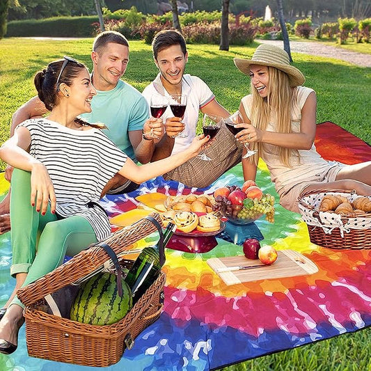 Extra Large Picnic Blankets Waterproof Foldable (80 "x 80") Beach Blanket Waterproof Sandproof,3-Layer Thicking Mat Outdoor Packable Camping Blanket(tie-dye)