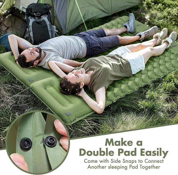 Inflatable Sleeping Pad with Build-in Pump 4-Inch Thick Sleeping Mat Soft Fabric for Comfortable Sleep Ultralight Camping Mattress for Hiking Backpacking Camping Family Trips - Green 1 Pack