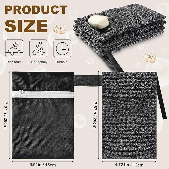 4 Pcs Travel Soap Bar Bag Waterproof & Leakproof Soap Dish Case with 4 Pcs Foaming Nets Multifunctional Toiletry Shower Gym Essentials Quick Dry Pouch for Camping Enthusiasts(Black)