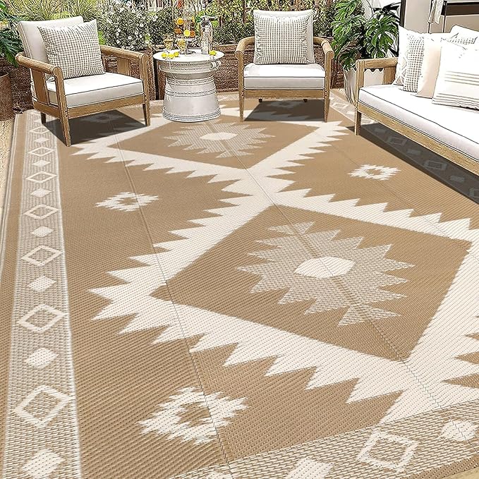 HEBE Outdoor Rug 9'x12' for Patios Clearance Waterproof Patio Mat Plastic Straw Rug Reversible RV Camping Tent Rug Outside Indoor Outdoor Area Rugs for RV,Deck,Beach,Balcony,Camper