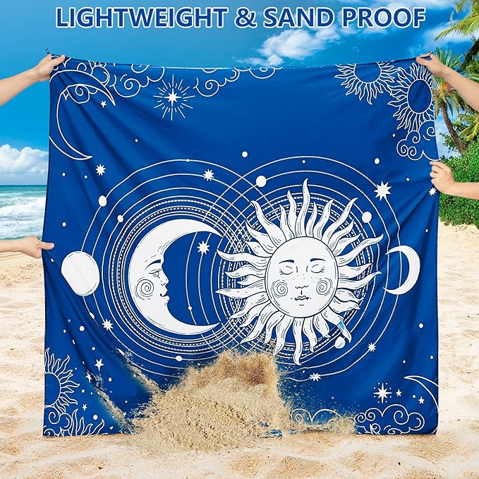 Beach Blanket, Wateresistant Sandproof Sand Free Beach Mat with Corner Pockets Portable Bag for Beach Festival,Picnic,Travel and Outdoor Camping Activties (BL-SUNMOON, 79"×83"(4 Person))