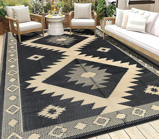 HEBE Outdoor Rug 8'x10' Waterproof for Patios Clearance, Reversible Plastic Straw Rug Camping Carpet, Indoor Outdoor Area Rugs Patio Mats for RV,Picnic,Backyard,Deck,Balcony,Porch