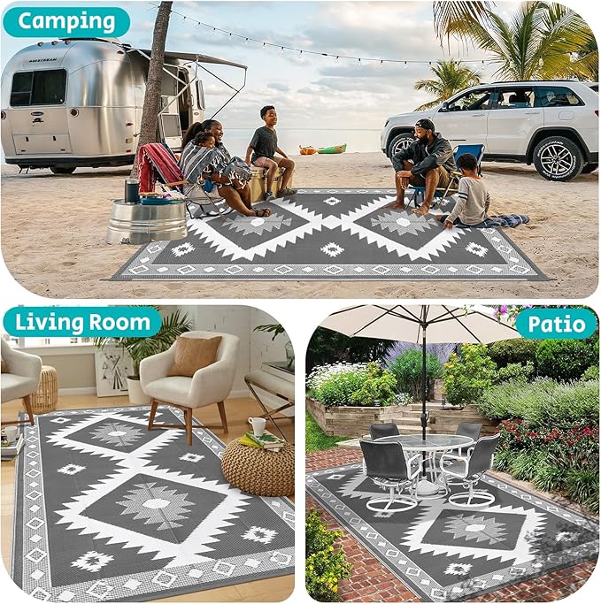 HEBE Outdoor Rug 6'x9' Waterproof for Patios Clearance, Reversible Plastic Straw Rug Camping Carpet, Indoor Outdoor Area Rugs Patio Mats for RV,Picnic,Backyard,Deck,Balcony,Porch