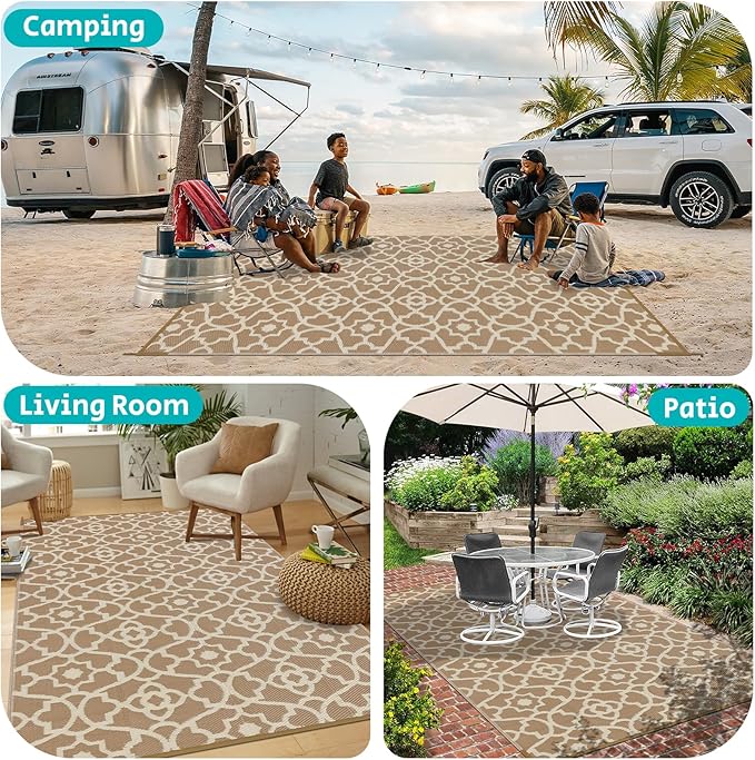 HEBE Outdoor Rug 6'x9' for Patios Waterproof Clearance Reversible Patio Mat Plastic Straw Rug RV Camping Mat Outside Area Rug Carpet for Camping RV,Porch,Deck,Balcony,Camper,Backyard