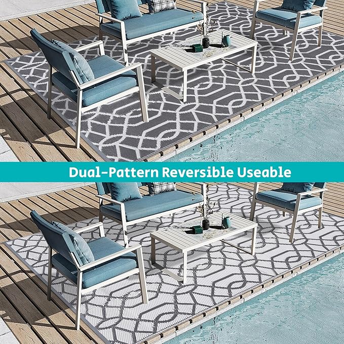 HEBE Outdoor Rug 6'x9' for Patios Waterproof Clearance Reversible Patio Mat Plastic Straw Rug RV Camping Mat Outside Area Rug Carpet for Camping RV,Porch,Deck,Balcony,Camper,Backyard