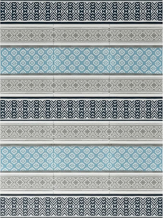 BalajeesUSA Outdoor Plastic Patio Rugs – 9x12, Grey, Teal Durable and Affordable Multipurpose Woven Plastic Straw All-Weather and Waterproof Rug Reversible Camper Mats Large rv mats Outdoor