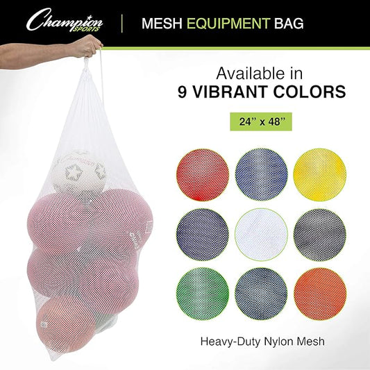 Champion Sports Mesh Equipment Bag – Heavy-Duty Nylon Drawstring Bag with Lock & ID Tag, Breathable Storage Sack for Balls, Swim Gear, Laundry & Toys, Multiple Sizes & Colors