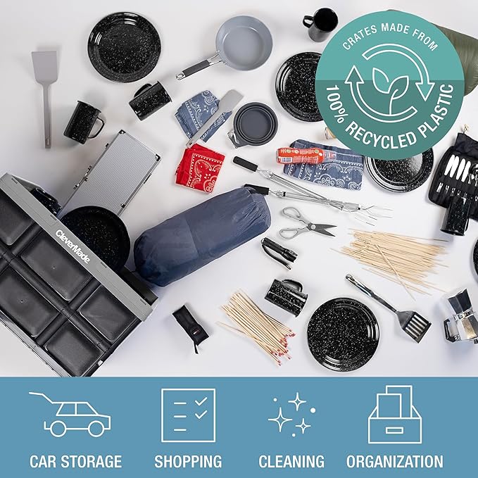 CleverMade Collapsible Storage Bins - Stone 3 Pack 62L - Stackable Containers Heavy Duty Capacity Folding Crates - Space-Saving for Home