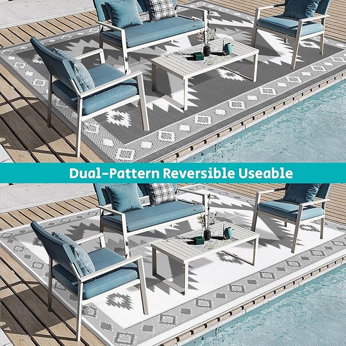 HEBE Outdoor Rug 9'x12' for Patios Clearance Waterproof Patio Mat Plastic Straw Rug Reversible RV Camping Tent Rug Outside Indoor Outdoor Area Rugs for RV,Deck,Beach,Balcony,Camper