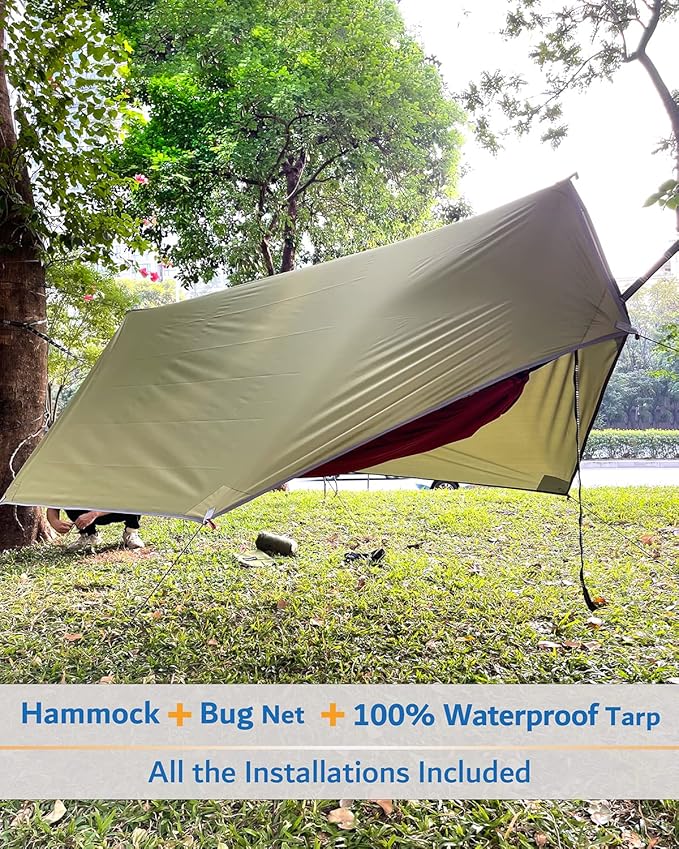 Sunyear Camping Hammock, Portable Single & Double Hammock with Net, 2 Person Hammock Tent with 2 * 10ft Straps, Best for Outdoor Hiking Survival Travel
