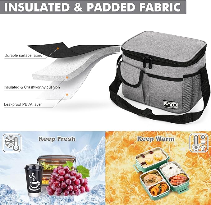 Tirrinia Insulated Lunch Box for Women Men, Leakproof Reusable Lunch Bag Containers for Adult,Working,Office,Lunch Soft Cooler Bag Tote for Picnic Hiking Beach,Gray