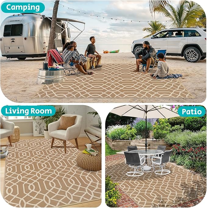 HEBE Outdoor Rug 8'x10' for Patios Waterproof Clearance Reversible Patio Mat Plastic Straw Rug RV Camping Mat Outside Area Rug Carpet for Camping RV,Porch,Deck,Balcony,Camper,Backyard