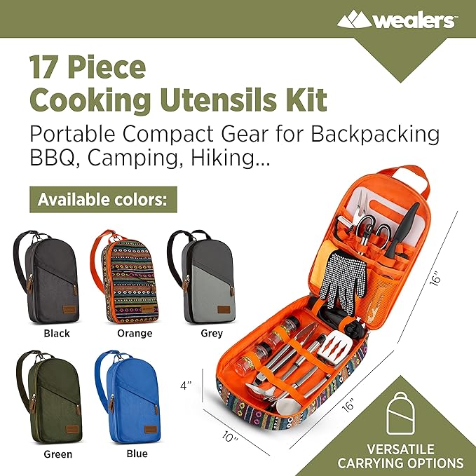 Camp Kitchen Cooking Utensil Set Travel Organizer Grill Accessories Portable Compact Gear for Backpacking BBQ Camping Hiking Travel Cookware Kit Water Resistant Case