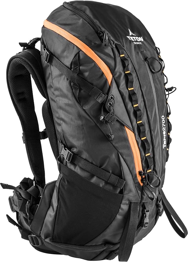 TETON Sports Talus 2700 Backpack - Multi-Day Backpack with Internal Frame - Adjustable Backpacking Gear with Integrated Rain Cover, Tent Poncho, Hydration Bladder Storage - Black, 44L, 26" x 11" x 9"