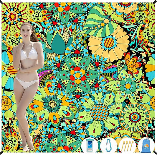 Beach Blanket Waterproof Sandproof 1-7 Adult Oversized 78 '' × 81 '' Lightweight Durable Compact Sand Free Beach Mat for Travel Camping Hiking Picnic Blanket Extra Large