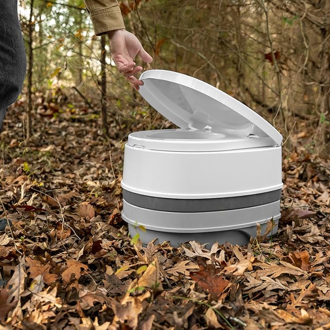 Camco RV Premium Travel Toilet - Features a 5.3-Gallon Detachable Holding Tank, Pump Flush Design & Spring-Loaded Latch (41535)