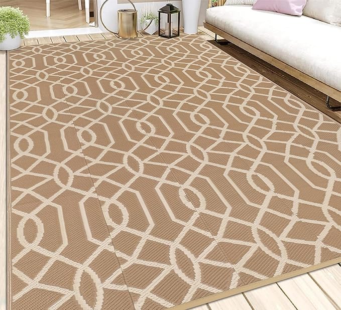 HEBE Outdoor Rug 6'x9' for Patios Waterproof Clearance Reversible Patio Mat Plastic Straw Rug RV Camping Mat Outside Area Rug Carpet for Camping RV,Porch,Deck,Balcony,Camper,Backyard