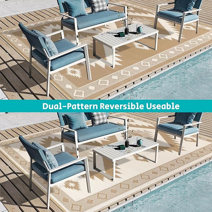 HEBE Outdoor Rug 6'x9' Waterproof for Patios Clearance, Reversible Plastic Straw Rug Camping Carpet, Indoor Outdoor Area Rugs Patio Mats for RV,Picnic,Backyard,Deck,Balcony,Porch