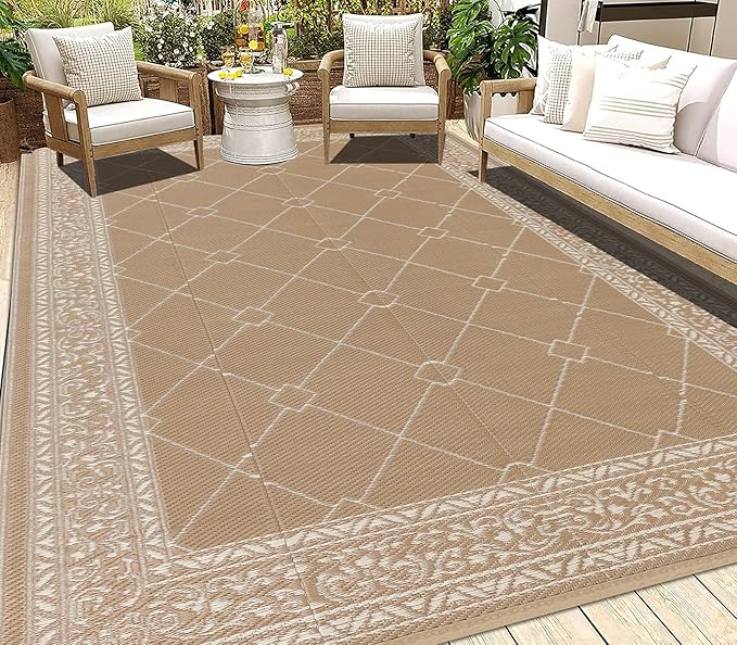 HEBE Outdoor Rug 6'x9' for Patios Waterproof Clearance Reversible Patio Mat Plastic Straw Rug RV Camping Mat Outside Area Rug Carpet for Camping RV,Porch,Deck,Balcony,Camper,Backyard
