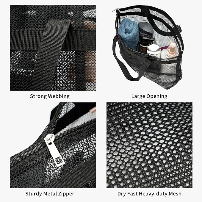 Portable Mesh Shower Caddy Tote Bag Hanging Toiletry Bag with Zipper for Travel, Bath, Gym, Beach, Camping, Dorm