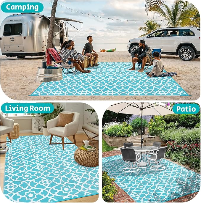HEBE Outdoor Rug 8'x10' for Patios Waterproof Clearance Reversible Patio Mat Plastic Straw Rug RV Camping Mat Outside Area Rug Carpet for Camping RV,Porch,Deck,Balcony,Camper,Backyard